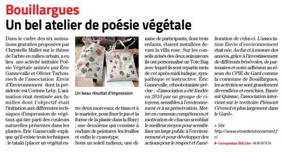 Article midi libre poesie vegetale